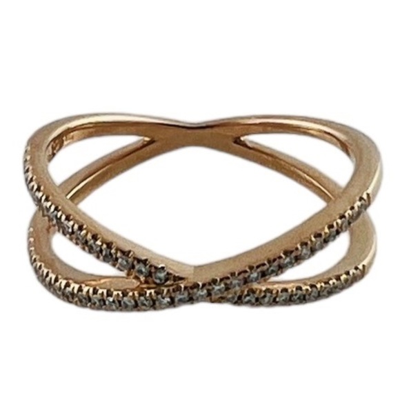 18 Karat Rose Gold and Diamond Crossover Ring Size 6.75 #16759